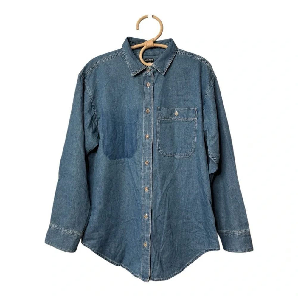 J Crew Chambray Button Down Relaxed Fit Denim Faux Pocket Shirt NEW‎ BY725